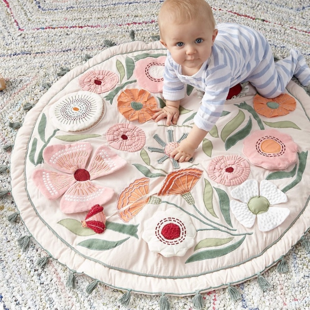 Crate & Barrel Floral Garden Play Mat - Pink and Green